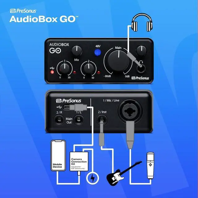 Alt view image 4 of 7 - PreSonus AudioBox GO | USB-C Audio Interface for music production with Studio One DAW Recording Software, Music Tutorials, Sound Samples and Virtual Instruments