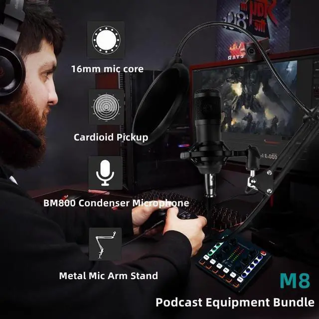 Alt view image 2 of 6 - Podcast Equipment Bundle, BM-800 Podcast Microphone Bundle-Voice Changer with live Sound Card-Studio Condenser Microphone for Phone, PC, DJ, Perfect for Recording, Singing, Streaming and Gaming