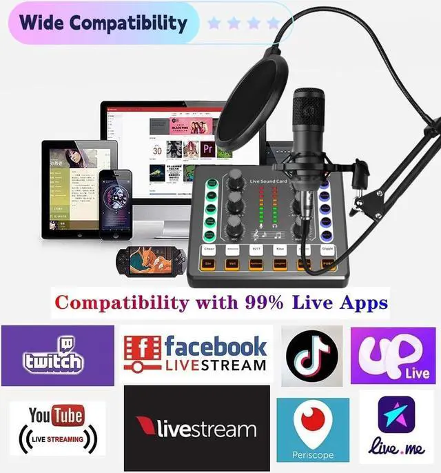 Alt view image 6 of 6 - Podcast Equipment Bundle, BM-800 Podcast Microphone Bundle-Voice Changer with live Sound Card-Studio Condenser Microphone for Phone, PC, DJ, Perfect for Recording, Singing, Streaming and Gaming