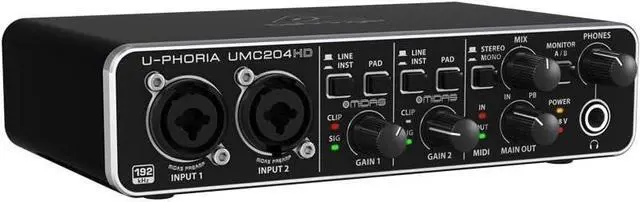 Main image of Behringer U-Phoria UMC204HD Audiophile 2x4 USB Audio/MIDI Interface with MIDAS Mic Preamplifiers, 24-Bit/192kHz Resolution