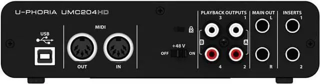 Alt view image 2 of 5 - Behringer U-Phoria UMC204HD Audiophile 2x4 USB Audio/MIDI Interface with MIDAS Mic Preamplifiers, 24-Bit/192kHz Resolution