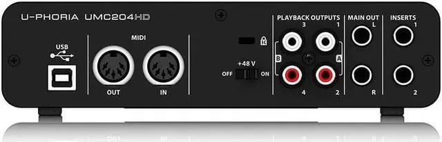 Alt view image 5 of 5 - Behringer U-Phoria UMC204HD Audiophile 2x4 USB Audio/MIDI Interface with MIDAS Mic Preamplifiers, 24-Bit/192kHz Resolution