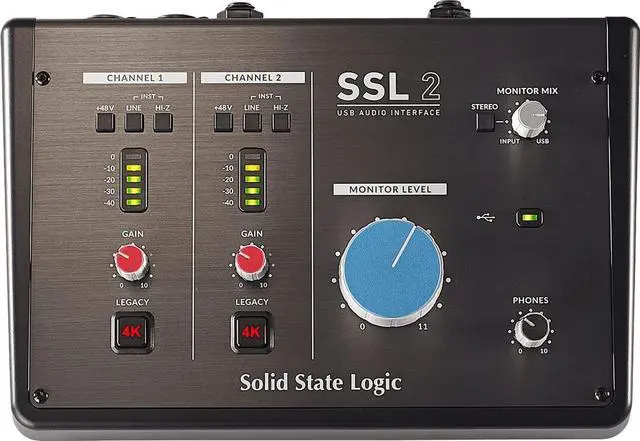 Alt view image 3 of 5 - Solid State Logic SSL 2 USB Audio Interface - 24 bit/192 kHz, 2-in 2-out, with SSL Legacy 4K Analogue Enhancement and included SSL Software Production Pack