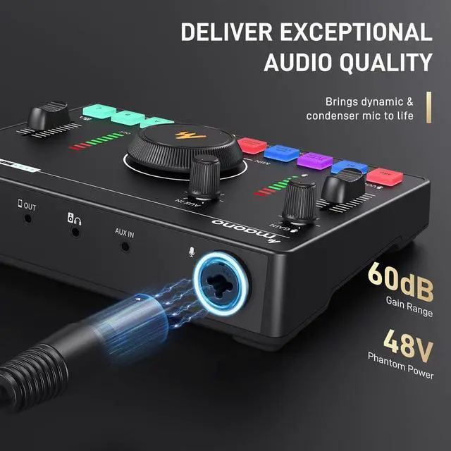 Alt view image 2 of 7 - MAONO Streaming Audio Mixer, Audio Interface with Pro-preamp, Bluetooth, Built-in Battery, 48V Phantom Power for Live Streaming, Podcasting, Gaming MaonoCaster AMC2 NEO (MATTE BLACK)