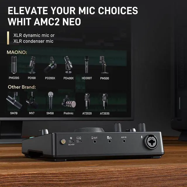 Alt view image 4 of 7 - MAONO Streaming Audio Mixer, Audio Interface with Pro-preamp, Bluetooth, Built-in Battery, 48V Phantom Power for Live Streaming, Podcasting, Gaming MaonoCaster AMC2 NEO (MATTE BLACK)
