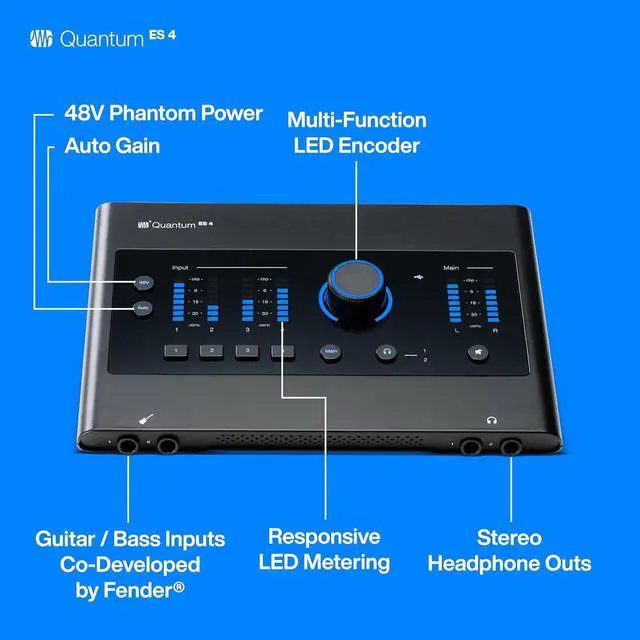Alt view image 4 of 7 - PreSonus Quantum ES 4 4 x 4, 24-bit / 192 kHz USB-C Audio Interface With 6-Month Studio One+ Membership Included