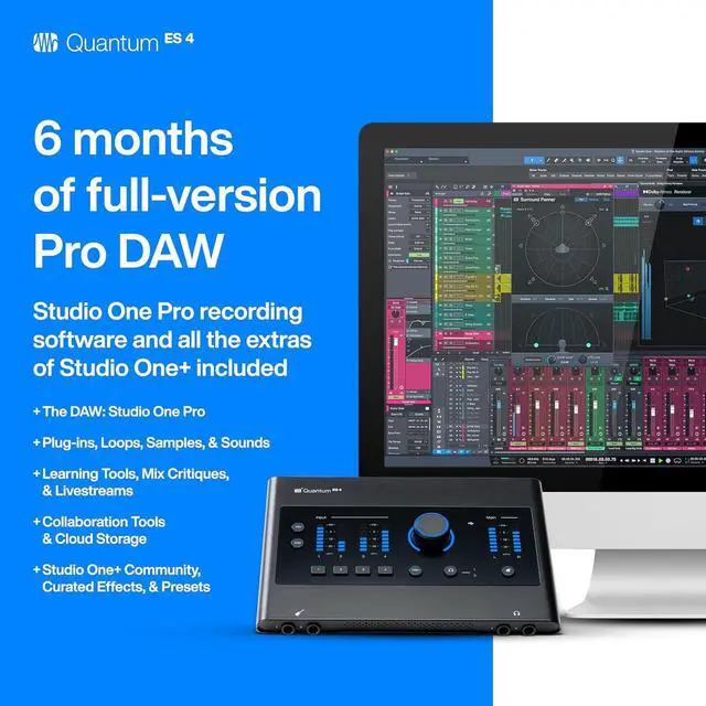 Alt view image 6 of 7 - PreSonus Quantum ES 4 4 x 4, 24-bit / 192 kHz USB-C Audio Interface With 6-Month Studio One+ Membership Included