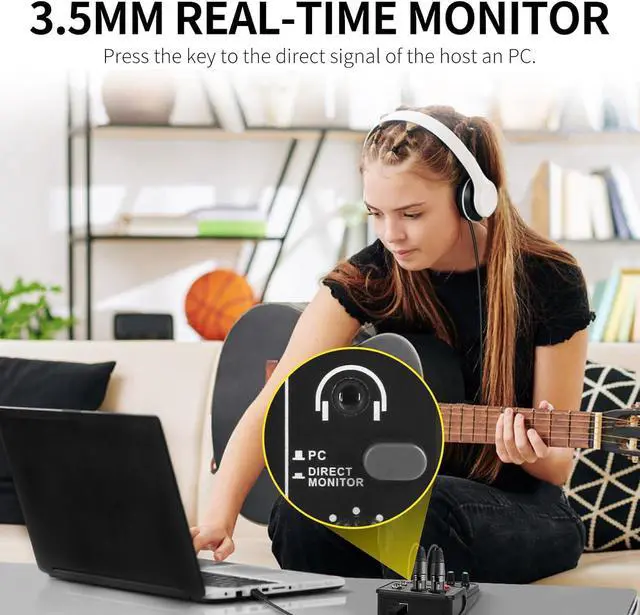 Alt view image 4 of 7 - USB Audio Interface for PC,Interface for Recording Music Computer Recording Audio Interface XLR with 3.55m Microphone Jack, USB Sound Card for Recording Studio, Ultra-low Latency Plug&Play, Q-12