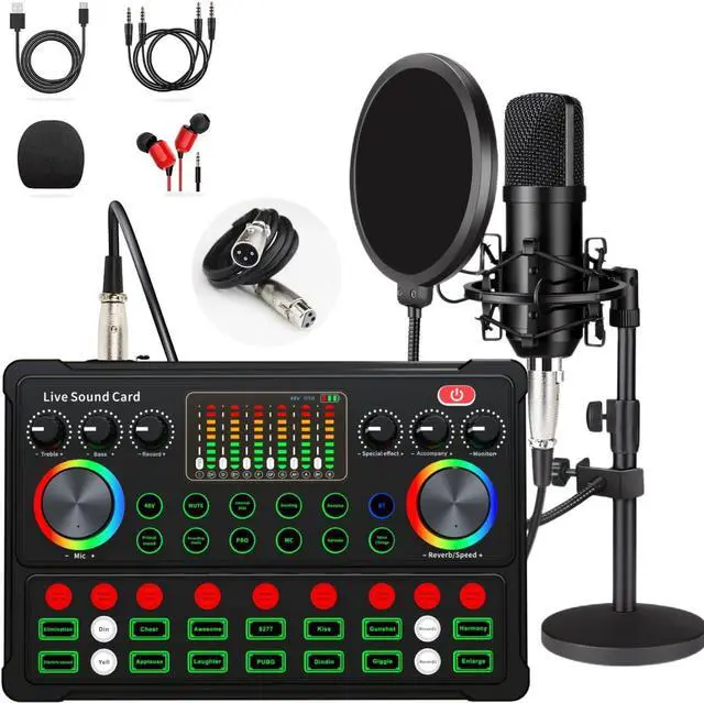Main image of Podcast Equipment Bundle, 48V XLR Podcast Microphone Bundle, Voice Changer with Adjustable Mic Stand, Studio Condenser Microphone for Smartphone, PC, DJ, Video Recording, Streaming, Gaming and Singing