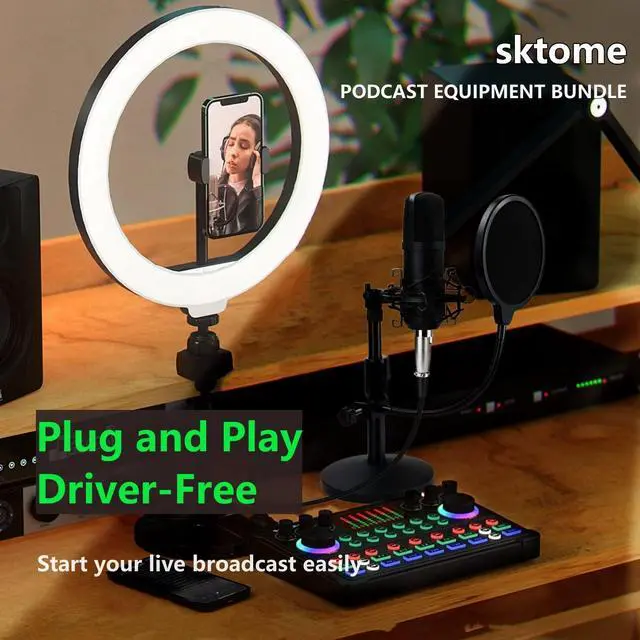 Alt view image 2 of 7 - Podcast Equipment Bundle, 48V XLR Podcast Microphone Bundle, Voice Changer with Adjustable Mic Stand, Studio Condenser Microphone for Smartphone, PC, DJ, Video Recording, Streaming, Gaming and Singing