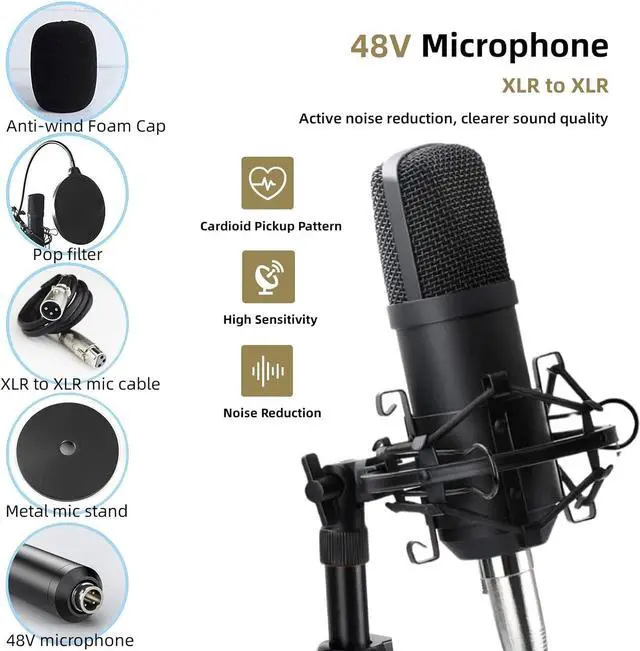 Alt view image 3 of 7 - Podcast Equipment Bundle, 48V XLR Podcast Microphone Bundle, Voice Changer with Adjustable Mic Stand, Studio Condenser Microphone for Smartphone, PC, DJ, Video Recording, Streaming, Gaming and Singing