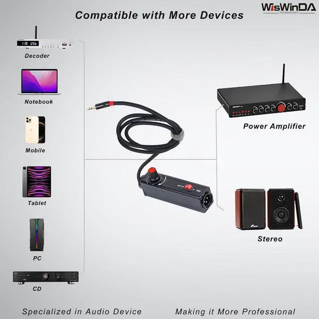 Alt view image 7 of 7 - Pro101A AUX to XLR Isolation Box with Volume Controller and Ground Lift Switch Build-in Cord Length 3.3ft with Detachable 3.5mm Aux Gold Coating Plug (Pro 101A Aux-XLR)
