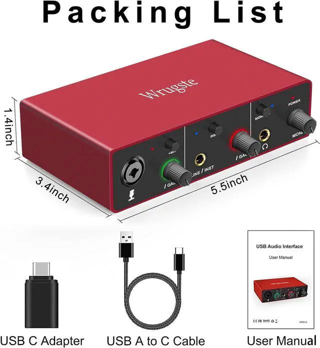 Alt view image 6 of 6 - USB Audio Interface Solo(24Bit/192kHz)+48V Phantom Power for Computer Recording Podcasting and Streaming Plug and Play Noise-Free Wrugste XLR Audio Interface for PC No Software Included