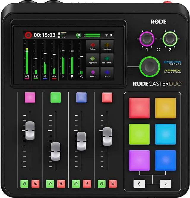 Alt view image 4 of 5 - Rode RODECaster Duo Integrated Audio Production Studio with NTH-100M Professional Over-Ear Headphones