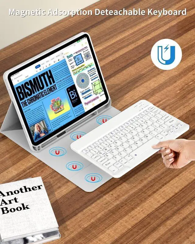 Alt view image 4 of 7 - for iPad 10th Generation Case with Keyboard 10.9 inch 2022, Detachable Wireless Bluetooth iPad Keyboard Case Thin & Light with Built-in Left Side Pencil Holder Auto Wake/Sleep (Gray