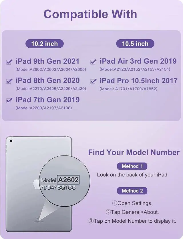 Alt view image 2 of 7 - iPad 9th Generation Case with Keyboard 10.2 Inch - Backlit Wireless Detachable Folio Cover with Pencil Holder for iPad 8th Gen / 7th Gen/iPad Pro 10.5" / iPad Air 3rd Gen (Purple)