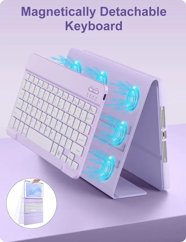 Alt view image 6 of 7 - iPad 9th Generation Case with Keyboard 10.2 Inch - Backlit Wireless Detachable Folio Cover with Pencil Holder for iPad 8th Gen / 7th Gen/iPad Pro 10.5" / iPad Air 3rd Gen (Purple)