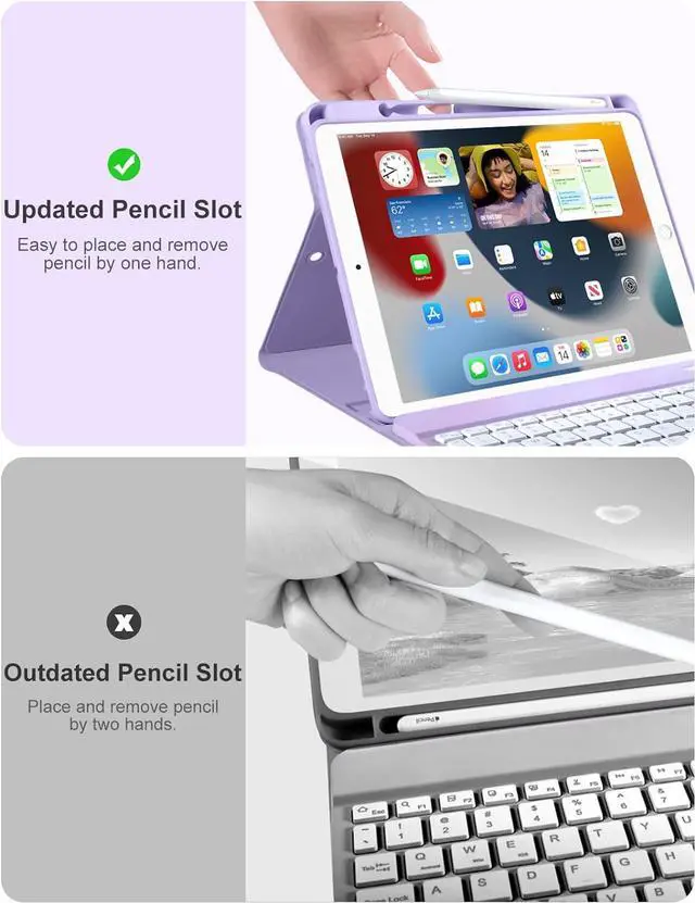 Alt view image 7 of 7 - iPad 9th Generation Case with Keyboard 10.2 Inch - Backlit Wireless Detachable Folio Cover with Pencil Holder for iPad 8th Gen / 7th Gen/iPad Pro 10.5" / iPad Air 3rd Gen (Purple)