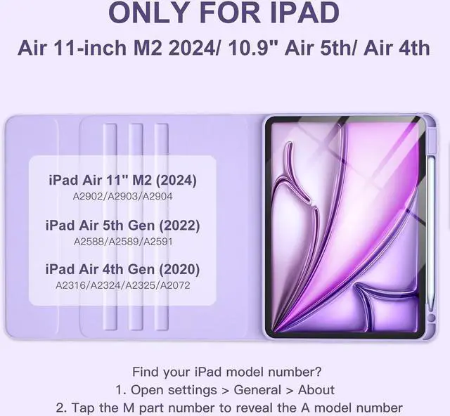 Alt view image 2 of 7 - For iPad Air 11-inch M2/ 10.9 Inch Air 5th 4th Generation Case with Keyboard - Backlit Wireless Detachable, Folio Cover with Pencil Holder for iPad Air 11 2024/ Air 5 2022/ Air 4 (Purple)