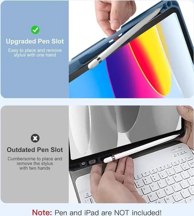 Alt view image 6 of 7 - Keyboard Case for iPad 11th 10th Generation Case with Keyboard - 7 Colors Backlit Wireless Detachable Folio Keyboard Cover with Pencil Holder for iPad 11-inch A16 2025 10th Gen 10.9 Inch 2022 (Blue)