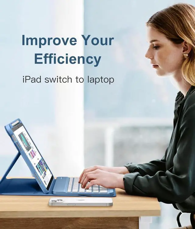 Alt view image 7 of 7 - Keyboard Case for iPad 11th 10th Generation Case with Keyboard - 7 Colors Backlit Wireless Detachable Folio Keyboard Cover with Pencil Holder for iPad 11-inch A16 2025 10th Gen 10.9 Inch 2022 (Blue)