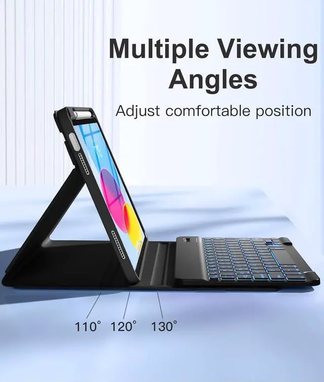 Alt view image 5 of 7 - Keyboard Case for iPad 11th 10th Generation Case with Keyboard - 7 Colors Backlit Wireless Detachable Folio Keyboard Cover with Pencil Holder for iPad 11-inch A16 2025 10th Gen 10.9 Inch 2022 (Black)