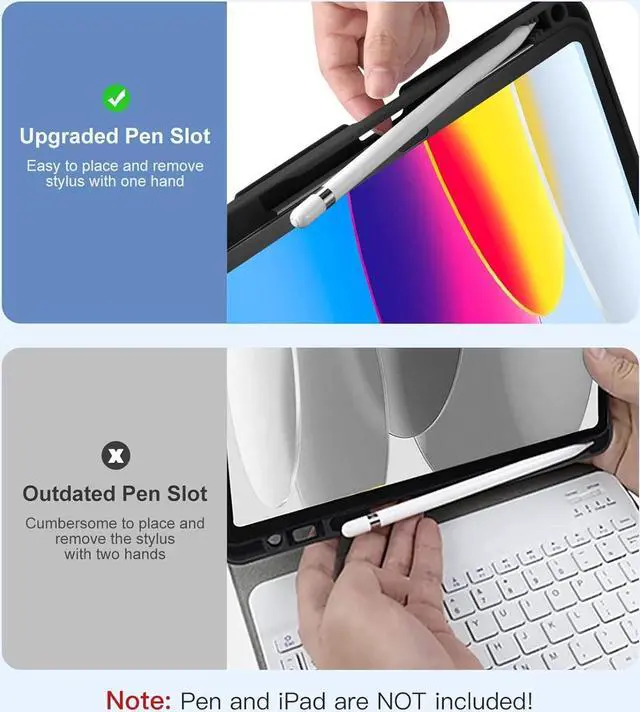 Alt view image 6 of 7 - Keyboard Case for iPad 11th 10th Generation Case with Keyboard - 7 Colors Backlit Wireless Detachable Folio Keyboard Cover with Pencil Holder for iPad 11-inch A16 2025 10th Gen 10.9 Inch 2022 (Black)