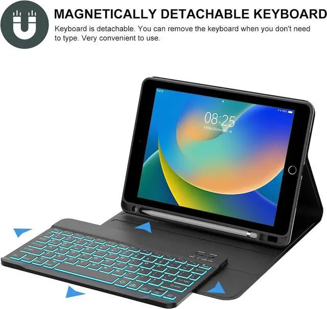 Alt view image 2 of 7 - BORIYUAN New iPad 10.2 9th 8th 7th Generation 2021 Keyboard Case, 7 Colors Backlit Detachable Keyboard Slim Leather Folio Smart Cover for iPad 10.2 Inch/iPad Air 10.5"(3rd Gen)/iPad Pro 10.5"  Black