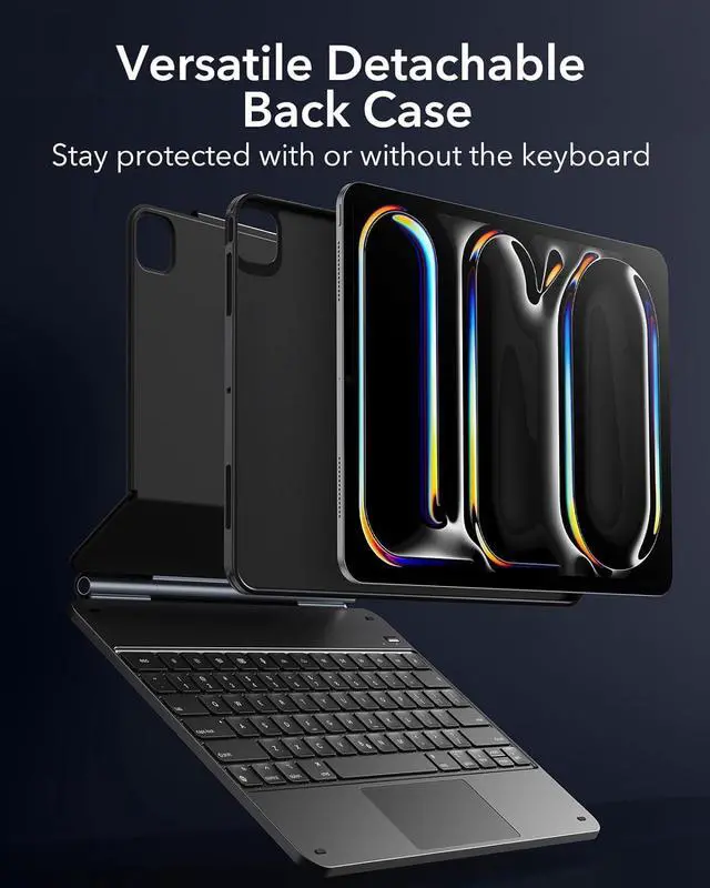 Alt view image 4 of 7 - ESR iPad Pro 13 Inch Case with Keyboard (M4, 2024), iPad Pro 13 Keyboard Case with Easy-Set Magnetic Stand, Portrait/Raised Modes for iPad Pro 13 Keyboard, Removable Case, Rebound 360 Series, Black