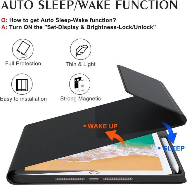 Alt view image 7 of 7 - Keyboard Case for iPad 9.7 inch 6th 2018, 5th Gen. 2017, Air 2 2014 Released, Wireless Detachable Keyboard, Thin Slim Folio Cover Shell with Pen Holder, Auto Sleep Wake, BL