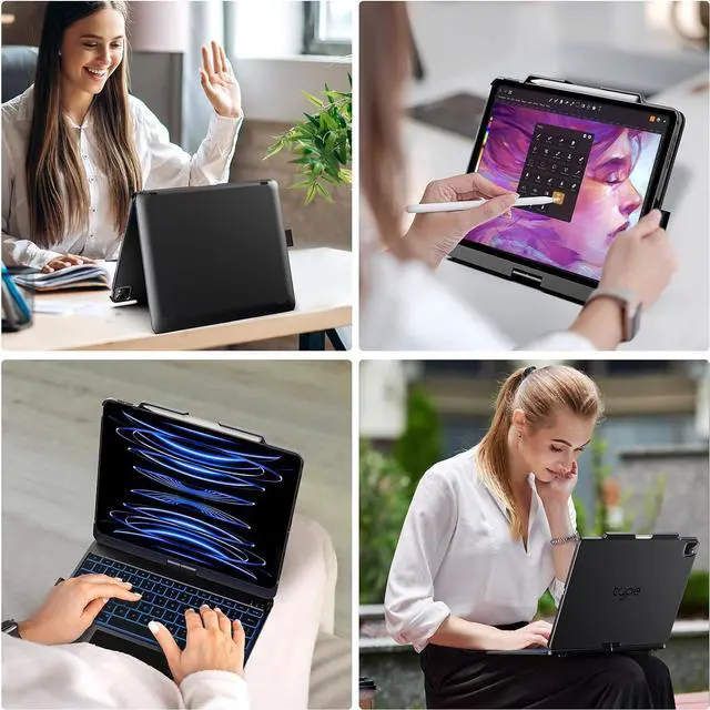 Alt view image 6 of 7 - Keyboard Case for iPad Pro 13-inch (M4, 2024) & iPad Air 13-inch (M2), Trackpad, 360° Rotatable, Wireless Keyboard, 11-Colors Backlit for iPad Pro 12.9 (6th/5th/4th/3rd Gen), Space Black
