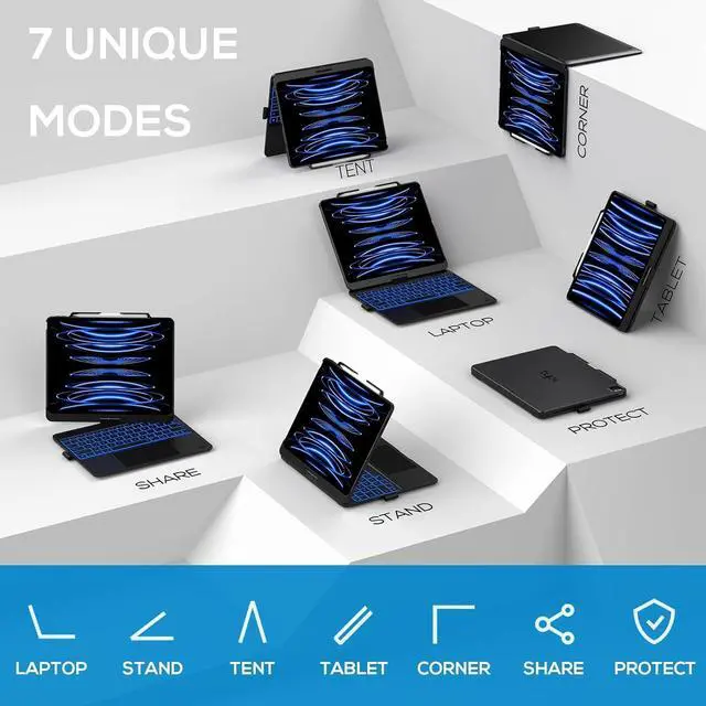 Alt view image 7 of 7 - Keyboard Case for iPad Pro 13-inch (M4, 2024) & iPad Air 13-inch (M2), Trackpad, 360° Rotatable, Wireless Keyboard, 11-Colors Backlit for iPad Pro 12.9 (6th/5th/4th/3rd Gen), Space Black