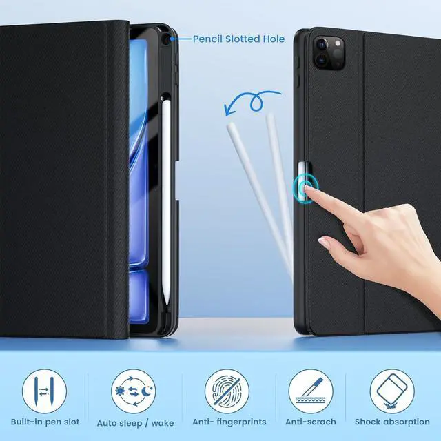 Alt view image 7 of 7 - Keyboard Case for iPad Pro 2022 11-inch(4th Gen),Air 5th 4th Gen 2022/2020, Pro 11 1st/2nd/3rd 2018/2020/2021, 10.9 inch Case with Pencil Holder, Backlit Detachable BT Keyboard, Smart Folio(Black)