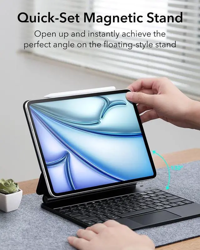 Alt view image 3 of 7 - ESR iPad Air 13 Inch Case Keyboard(M2, 2024), Easy-Set Floating Cantilever Stand for iPad Pro 12.9 inch (3/4/5/6th Gen), Precision Multi-Touch Trackpad, Multi-Color Backlit Keys, Magic Keyboard, Black