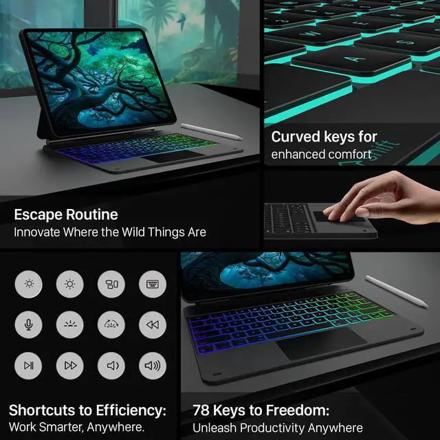 Alt view image 7 of 7 - Keyboard Case for 2024 iPad Air 13 and iPad Pro 12.9 (6th, 5th, 4th, 3rd Gen),Magic Keyboard for iPad Pro 12.9, Magnetic Keyboard Case with Multi-Touch Trackpad, 11 Colors Backlight,Black