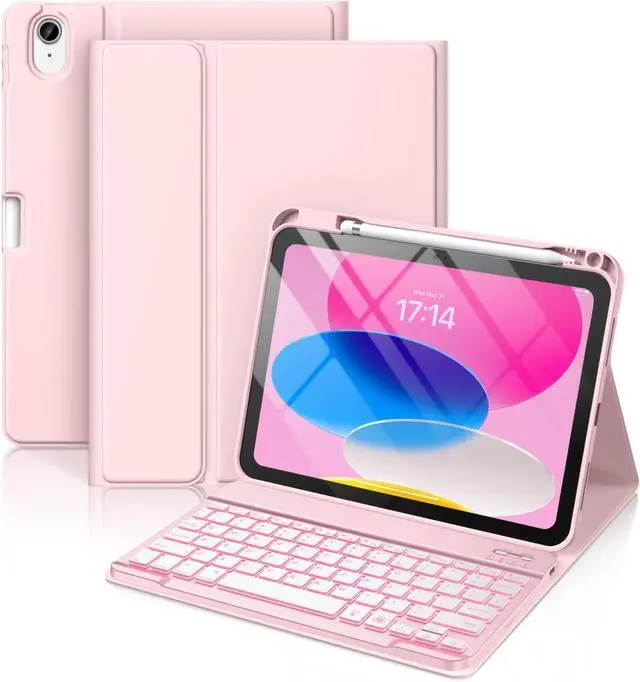 Main image of iPad 10th Generation Case with Keyboard 10.9 Inch - 7 Colors Backlit Detachable Folio Wireless Keyboard Cover with Pencil Holder for New iPad 10th Gen 2022 (Light Pink)