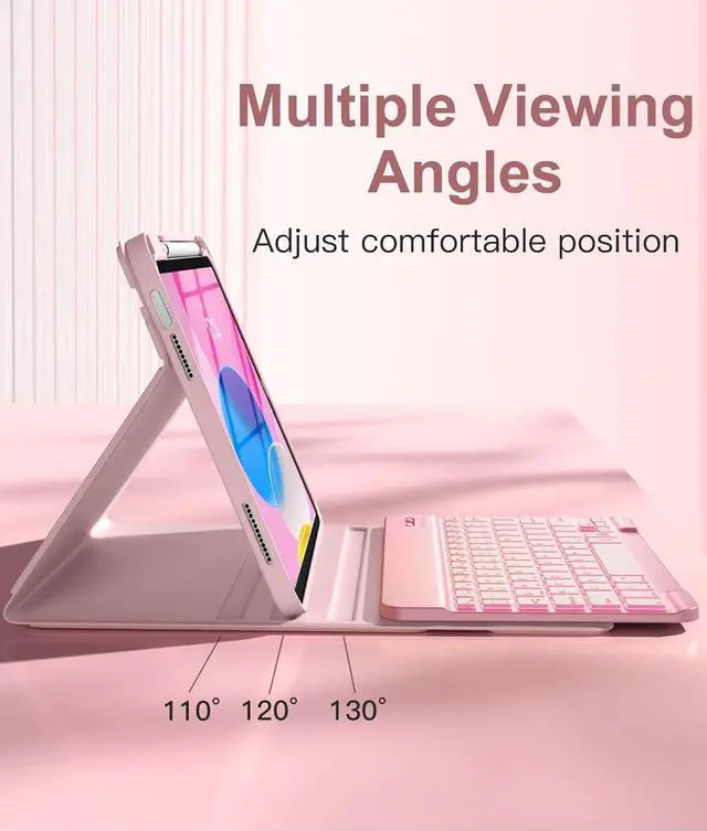 Alt view image 5 of 7 - iPad 10th Generation Case with Keyboard 10.9 Inch - 7 Colors Backlit Detachable Folio Wireless Keyboard Cover with Pencil Holder for New iPad 10th Gen 2022 (Light Pink)