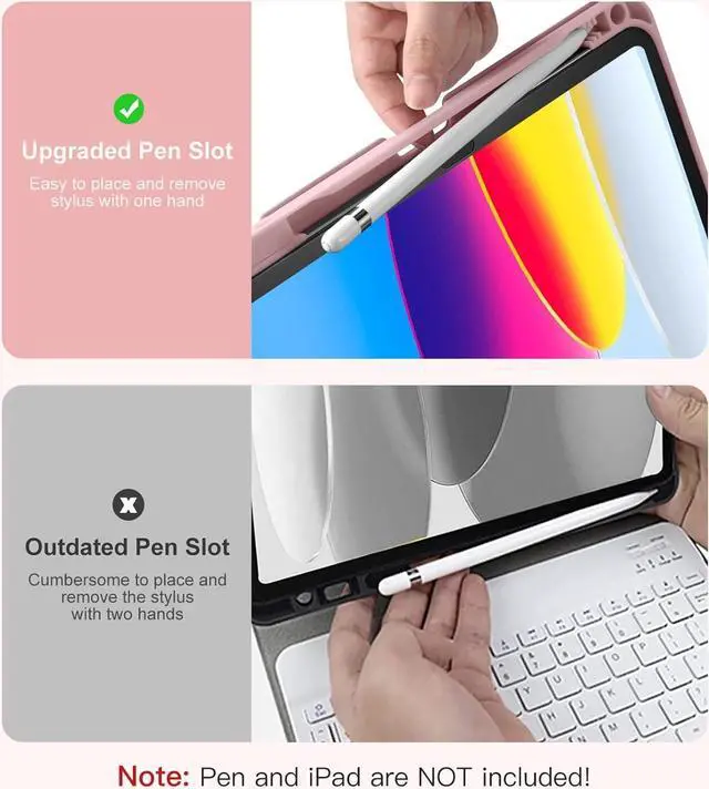 Alt view image 6 of 7 - iPad 10th Generation Case with Keyboard 10.9 Inch - 7 Colors Backlit Detachable Folio Wireless Keyboard Cover with Pencil Holder for New iPad 10th Gen 2022 (Light Pink)