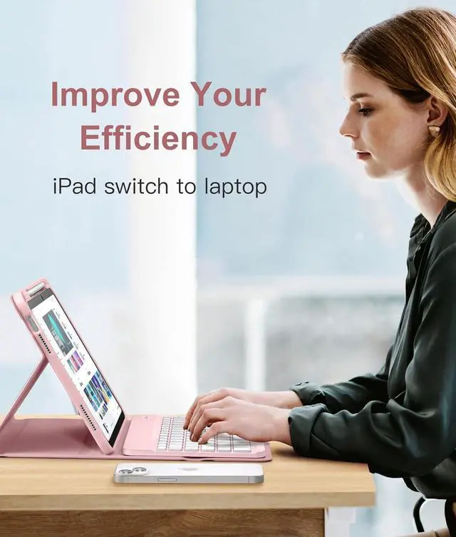 Alt view image 7 of 7 - iPad 10th Generation Case with Keyboard 10.9 Inch - 7 Colors Backlit Detachable Folio Wireless Keyboard Cover with Pencil Holder for New iPad 10th Gen 2022 (Light Pink)