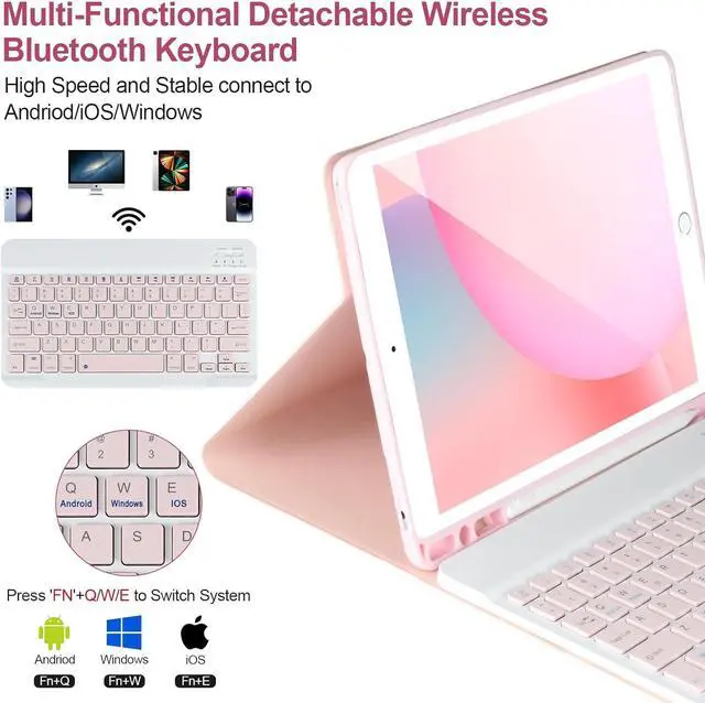 Alt view image 3 of 7 - Keyboard Case for iPad 9/8/7th Gen 10.2,Case with Keyboard ipad 10.2 inch,Keyboard for iPad 9th Gen,Detachable Bluetooth Keyboard for iPad 10.2 ,iPad keyboard Case 9th Gen with Pencil Holder,Pink