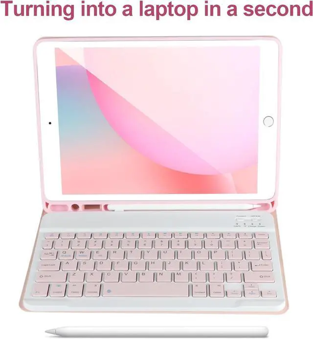 Alt view image 4 of 7 - Keyboard Case for iPad 9/8/7th Gen 10.2,Case with Keyboard ipad 10.2 inch,Keyboard for iPad 9th Gen,Detachable Bluetooth Keyboard for iPad 10.2 ,iPad keyboard Case 9th Gen with Pencil Holder,Pink