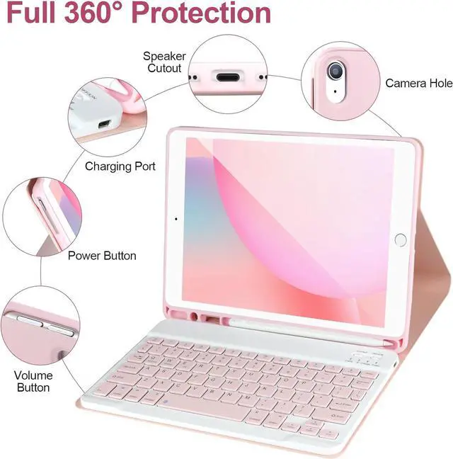 Alt view image 5 of 7 - Keyboard Case for iPad 9/8/7th Gen 10.2,Case with Keyboard ipad 10.2 inch,Keyboard for iPad 9th Gen,Detachable Bluetooth Keyboard for iPad 10.2 ,iPad keyboard Case 9th Gen with Pencil Holder,Pink