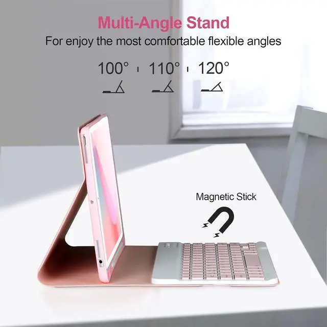 Alt view image 6 of 7 - Keyboard Case for iPad 9/8/7th Gen 10.2,Case with Keyboard ipad 10.2 inch,Keyboard for iPad 9th Gen,Detachable Bluetooth Keyboard for iPad 10.2 ,iPad keyboard Case 9th Gen with Pencil Holder,Pink