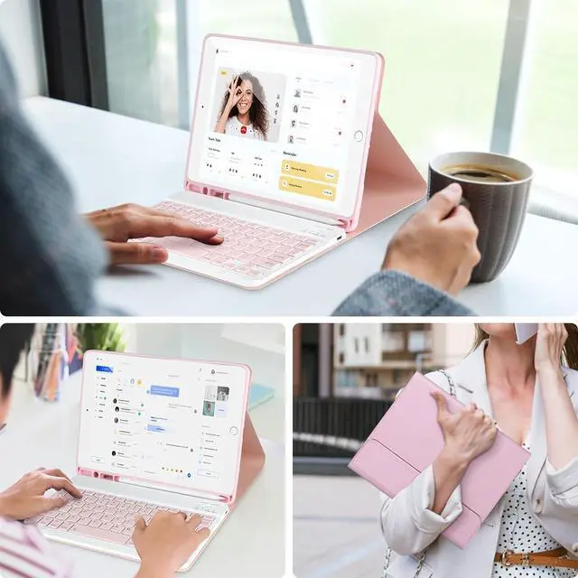 Alt view image 7 of 7 - Keyboard Case for iPad 9/8/7th Gen 10.2,Case with Keyboard ipad 10.2 inch,Keyboard for iPad 9th Gen,Detachable Bluetooth Keyboard for iPad 10.2 ,iPad keyboard Case 9th Gen with Pencil Holder,Pink