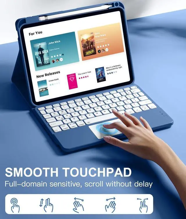 Alt view image 3 of 7 - iPad 10th Generation Case with Keyboard (10.9", 2022), Smart Keyboard Folio Cover with Pencil Holder, Multi-Touch Trackpad, 7 Color Backlit, Detachable Keyboard for iPad 10th Gen (Navy Blue)