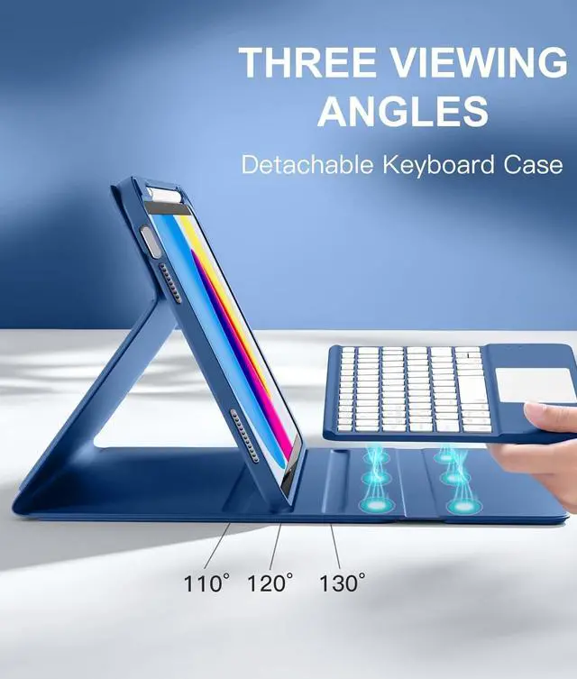 Alt view image 4 of 7 - iPad 10th Generation Case with Keyboard (10.9", 2022), Smart Keyboard Folio Cover with Pencil Holder, Multi-Touch Trackpad, 7 Color Backlit, Detachable Keyboard for iPad 10th Gen (Navy Blue)