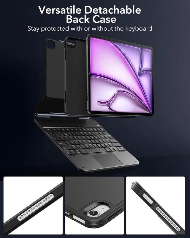 Alt view image 4 of 7 - ESR iPad Air 13 Inch Keyboard (M2, 2024), iPad Air 13 Inch Case with Keyboard, Easy-Set Magnetic Stand, Portrait/Landscape Mode, Removable Case with Multi-Touch Trackpad, Rebound 360 Series, Black