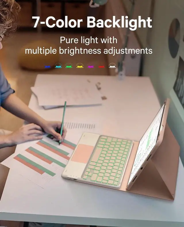 Alt view image 3 of 7 - iPad Pro 11 inch Case with Keyboard, Stain Resistant Cover, 7-Color Backlit, Smart Touchpad, 2 Device Connection, for iPad Pro 11 (4th/3rd/2nd/1st Gen), Pink Blush