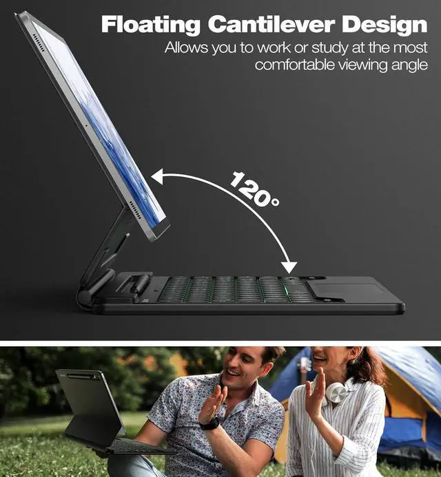 Alt view image 4 of 7 - for Samsung Galaxy Tab S9+ Plus/S9 FE+ Plus/S8+ Plus/S7+ Plus/S7 FE Case with Keyboard 12.4" Floating Cantilever Magnetic Stand Multi-Touch Trackpad Backlit S Pen Holder US Version - Black