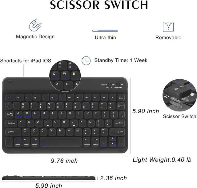 Alt view image 4 of 7 - Keyboard Case for iPad 9.7 inch 6th 2018, 5th Gen. 2017, Air 2 2014 Released, Wireless Detachable Keyboard, Thin Slim Folio Cover Shell with Pen Holder, Auto Sleep Wake, BL